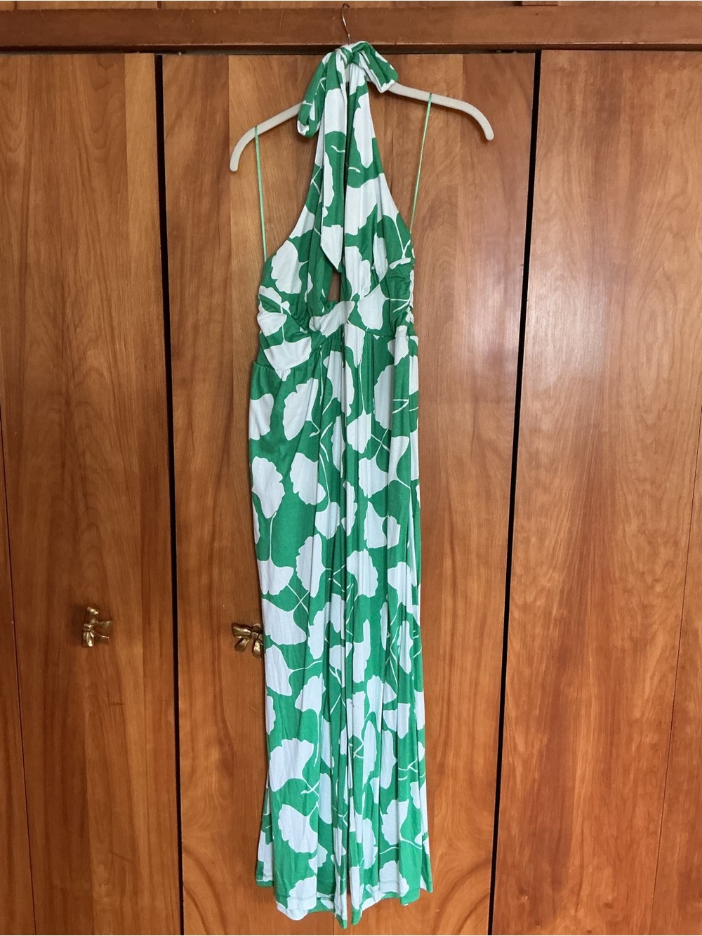 Diane Von Furstenberg Green & White Halter Floral-Print Jumpsuit